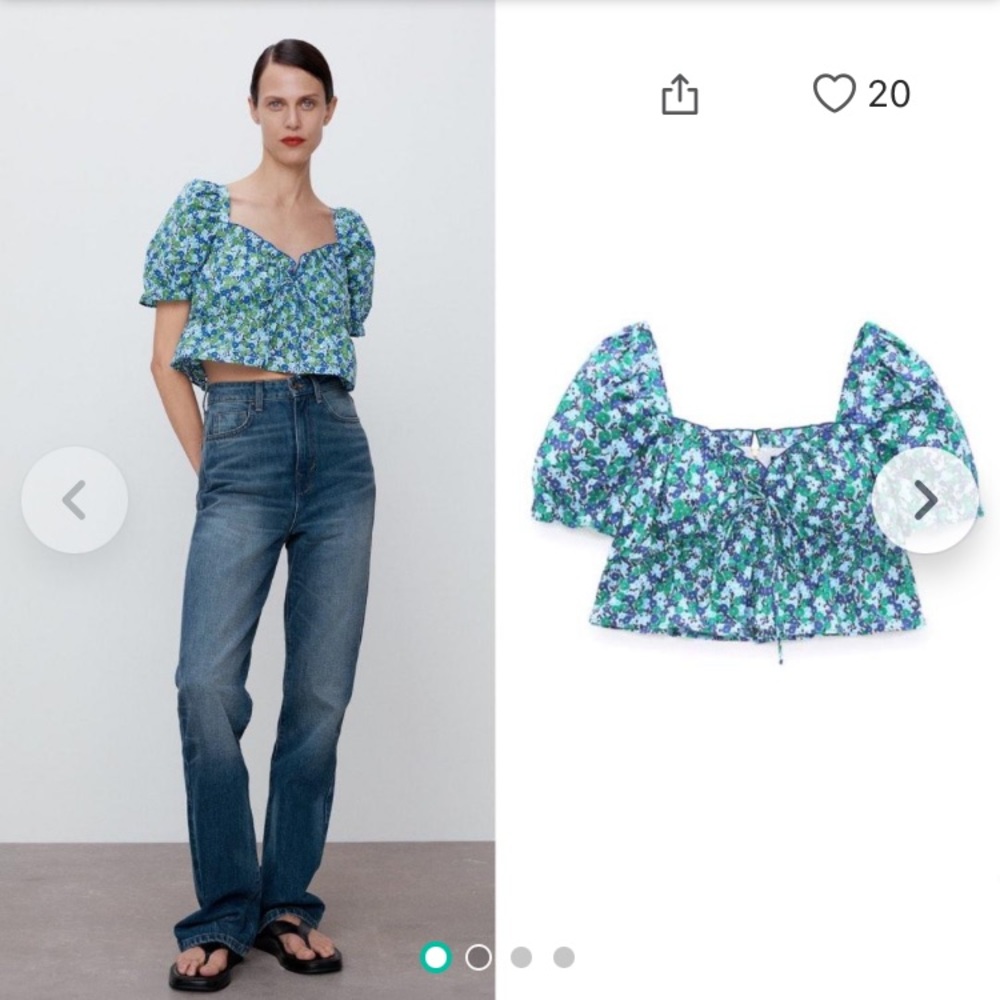 Zara Floral Print Sweetheart Neck Puff Sleeve Crop Size